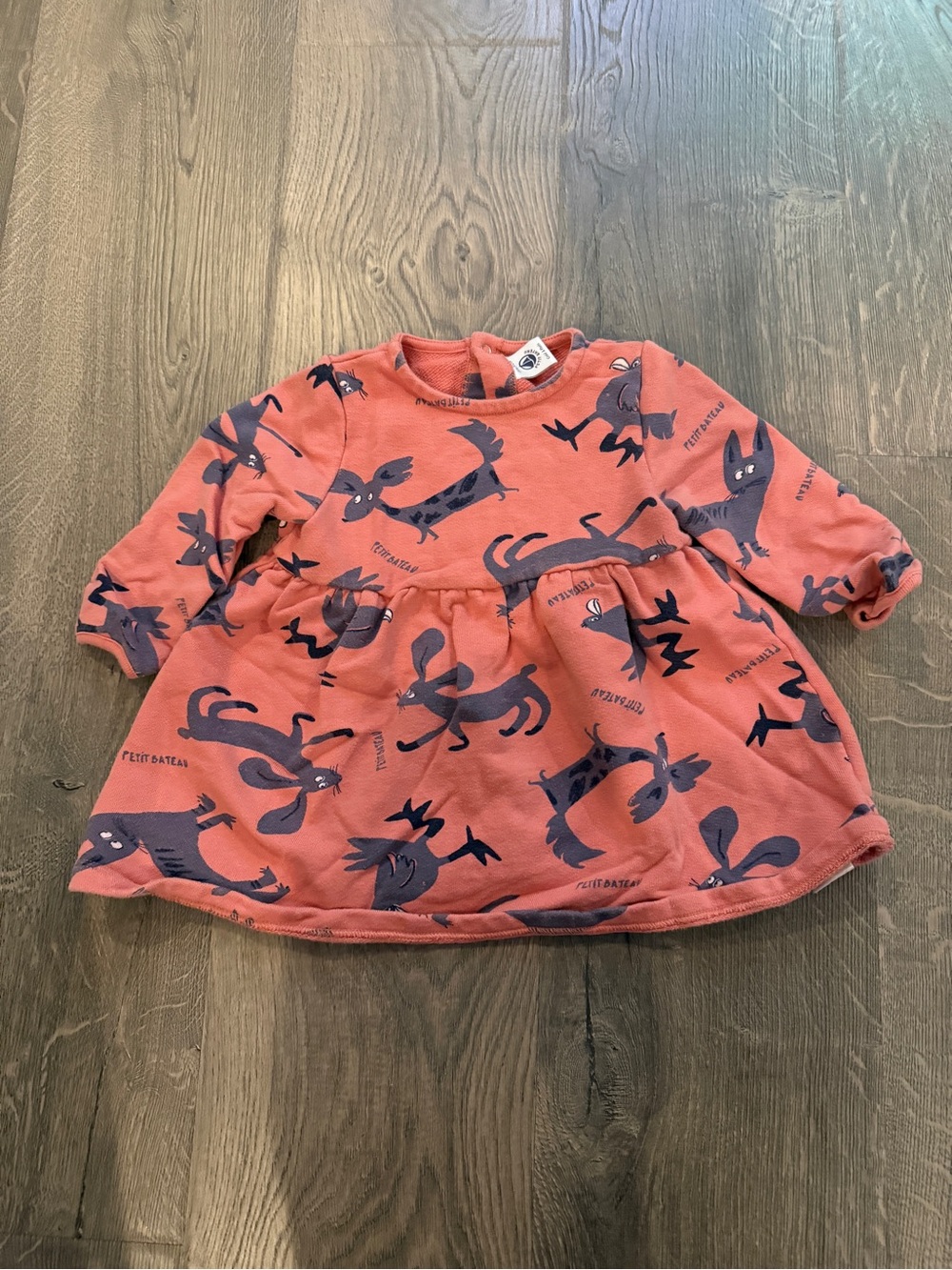 Petit Bateau Coral Pink Fox-Print Long Sleeve Top